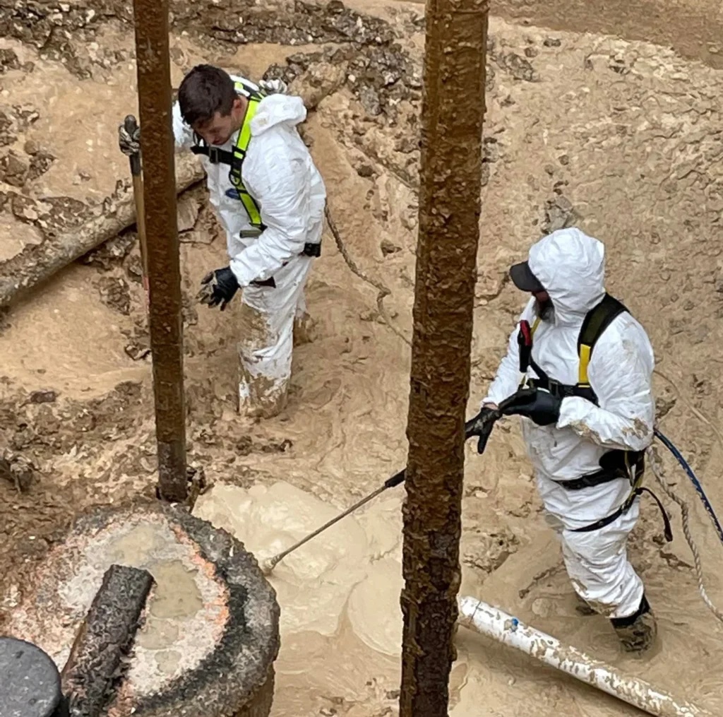 team works in muck at municipal plant