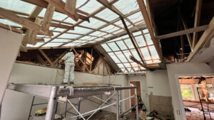 new roofing and attic space being repaired after fire damage