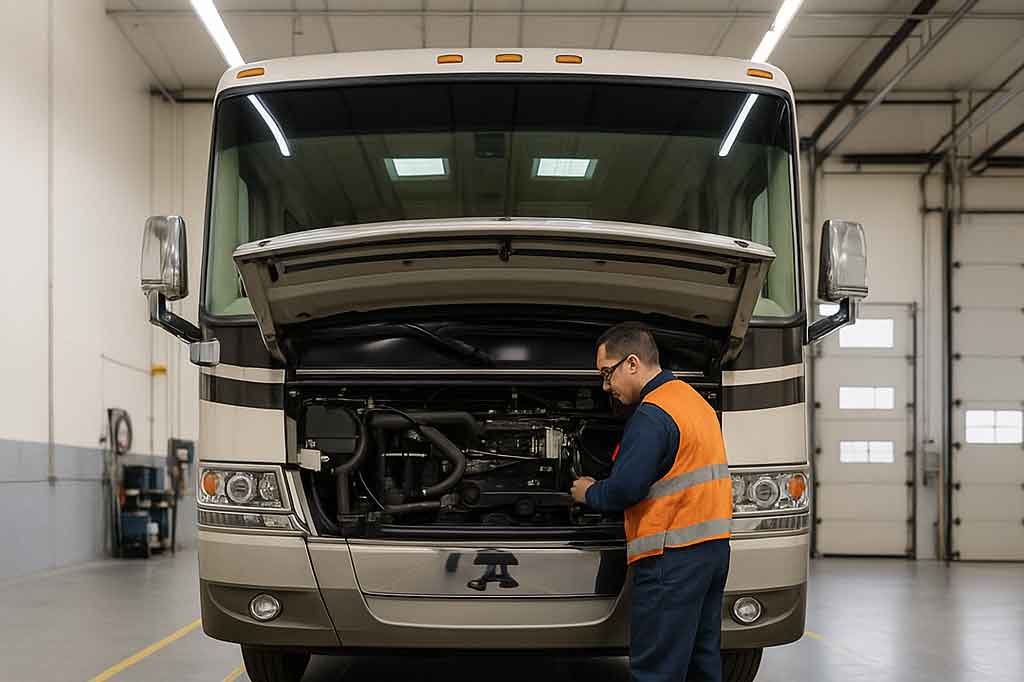 C & A Automotive technician working on a vehicle engine in a service bay