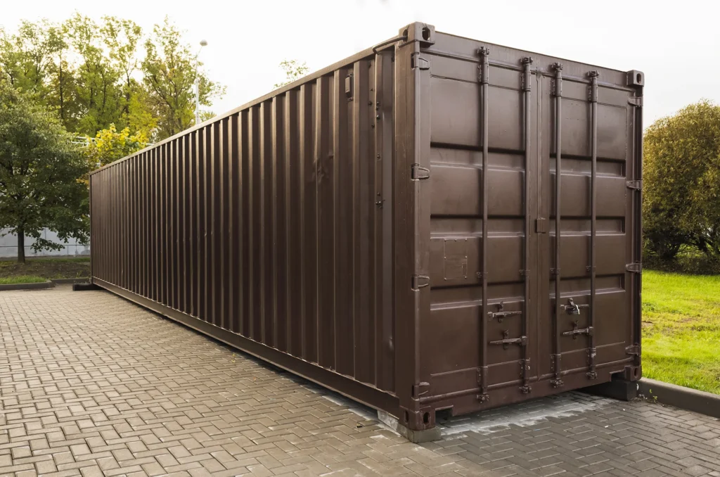 Aztec Storage Center shipping container storage unit exterior with doors and metal siding