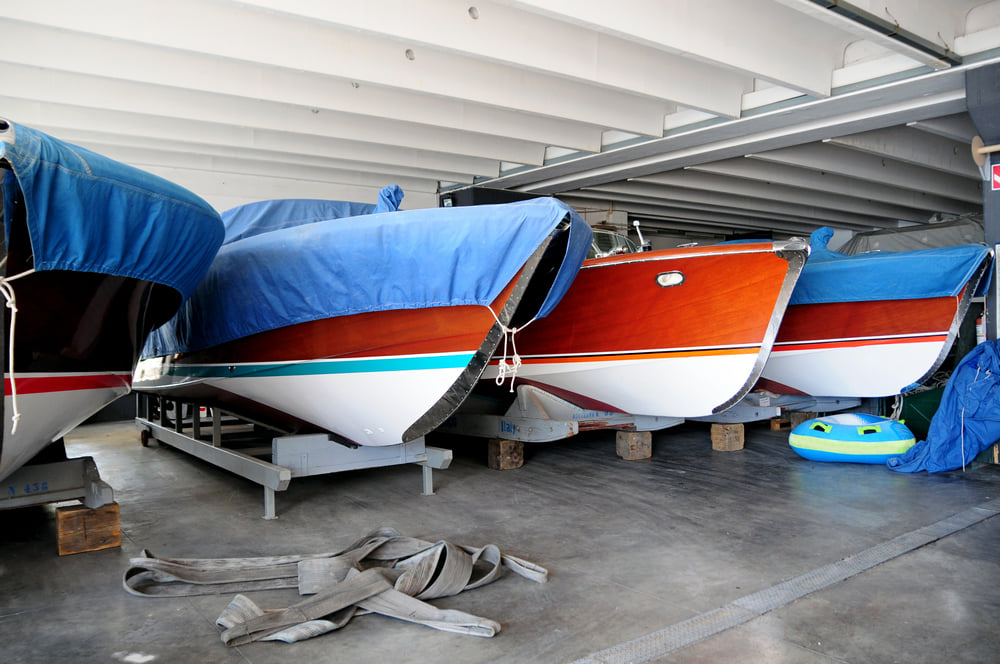 Aztec Storage Center boats inside storage units