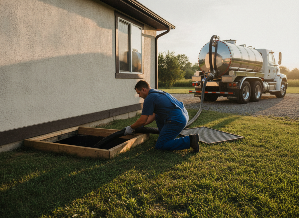 Best Jet Septic technician pumping a septic tank at a residential home