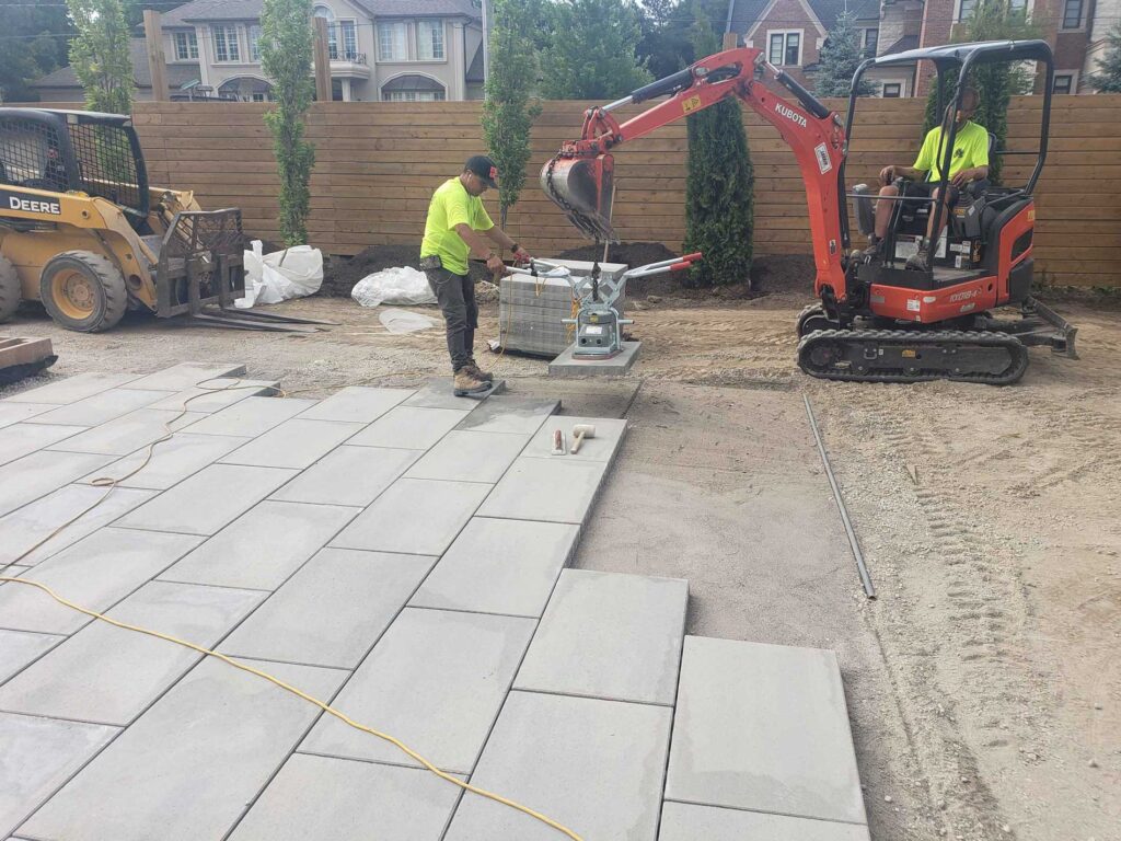 installation of interlocking stone patio