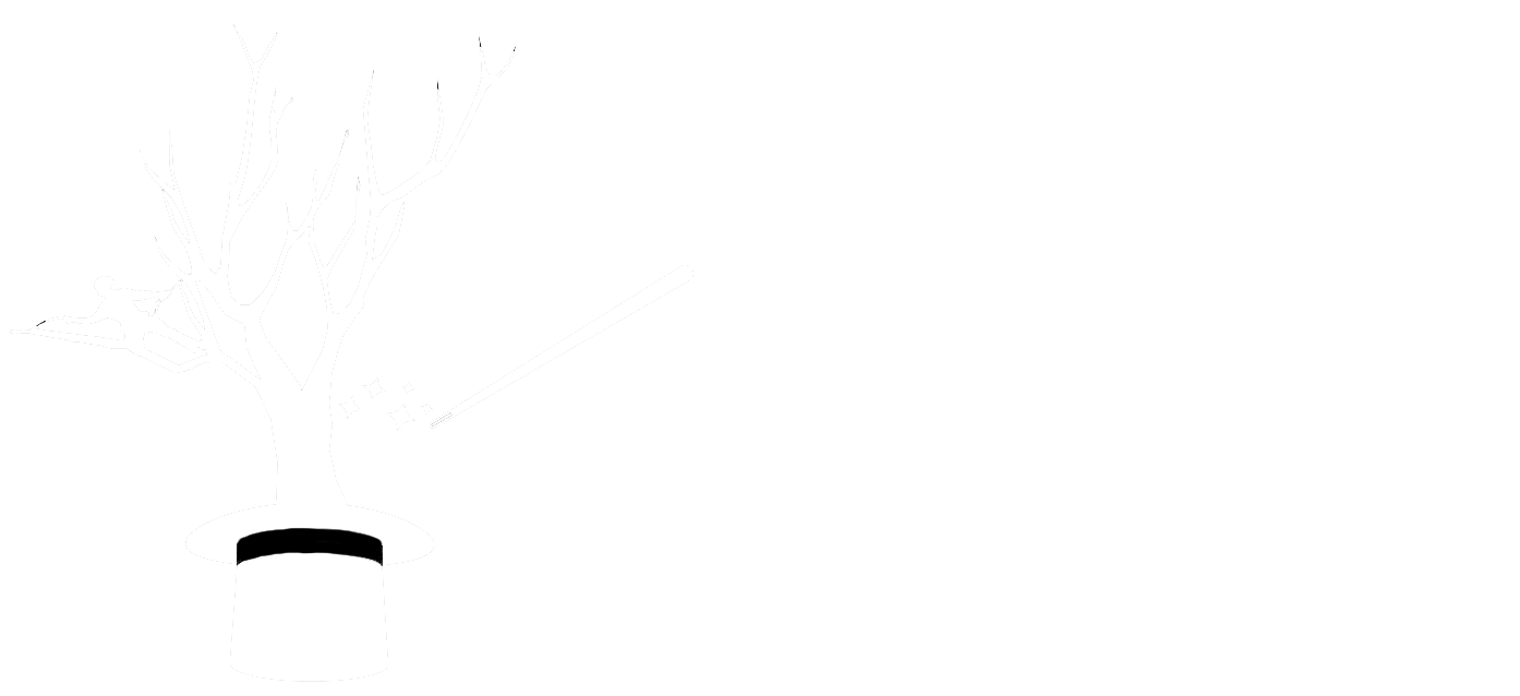 Tree Magician logo with tree illustration and magic hat icon