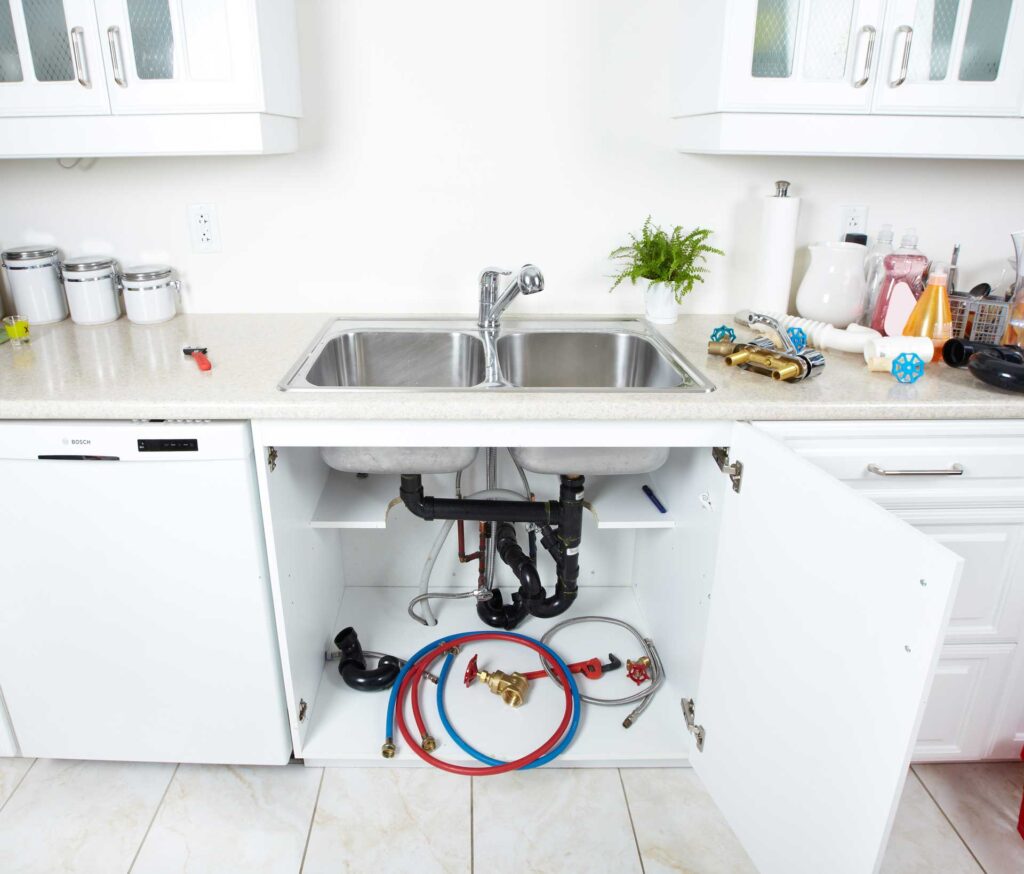 Kitchen sink pipes and drain
