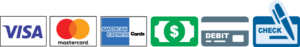 Visa, MasterCard, American Express, Cash, Debit, Check