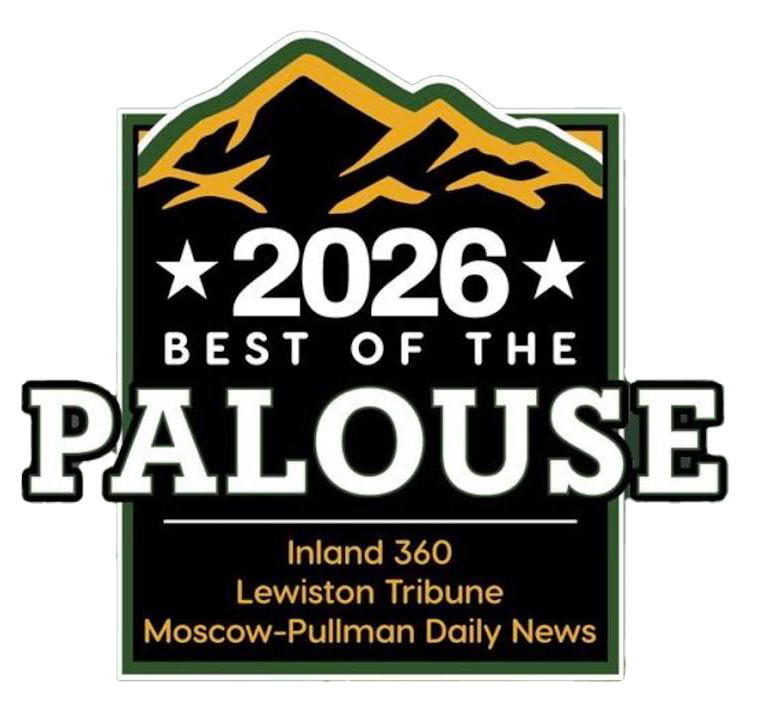 Raindrop Sprinklers LLC 2026 Best of the Palouse award graphic with Inland 360, Lewiston Tribune, and Moscow-Pullman Daily News