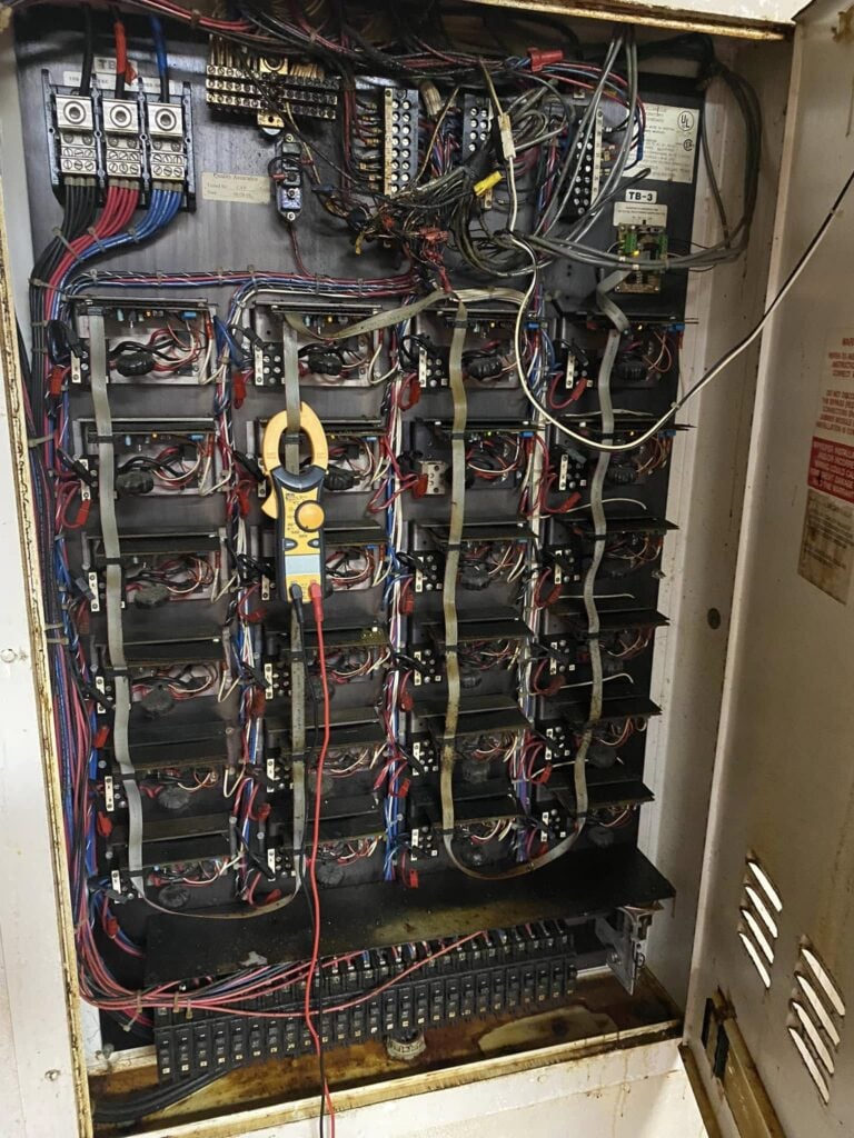 Electrical control panel interior with wiring and circuit terminal blocks for L&C Electric Inc.