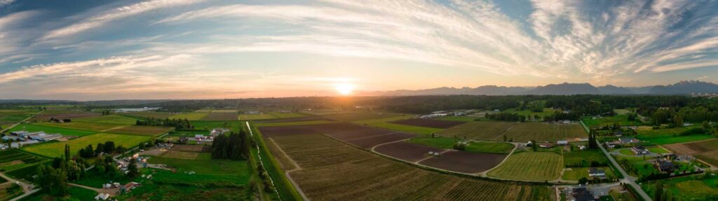 Aerial view of farms and fields at sunrise for Cole Insurance Agency LLC