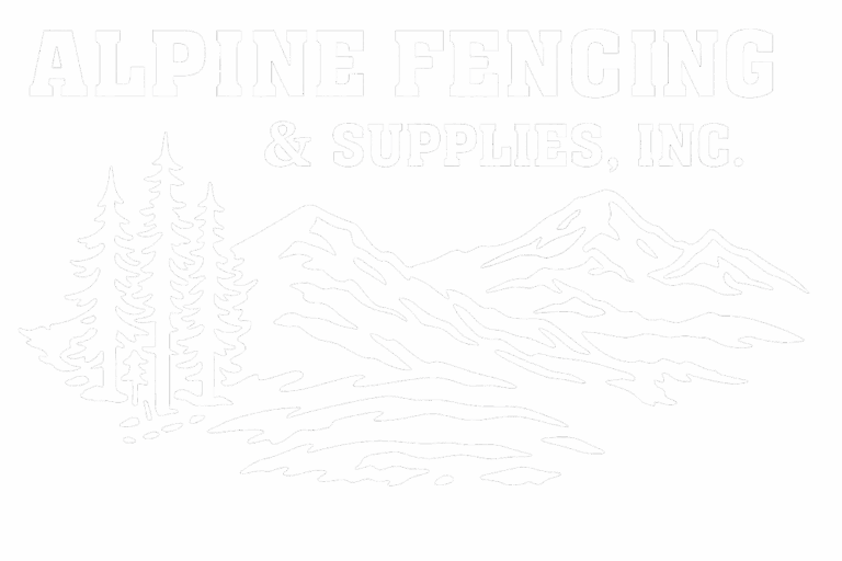 Alpine Fencing & Supplies Inc. logo with pine trees and mountain landscape
