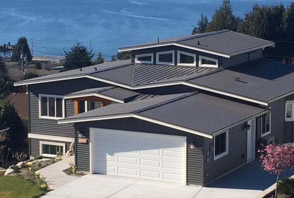 Roofing services under a blue sky