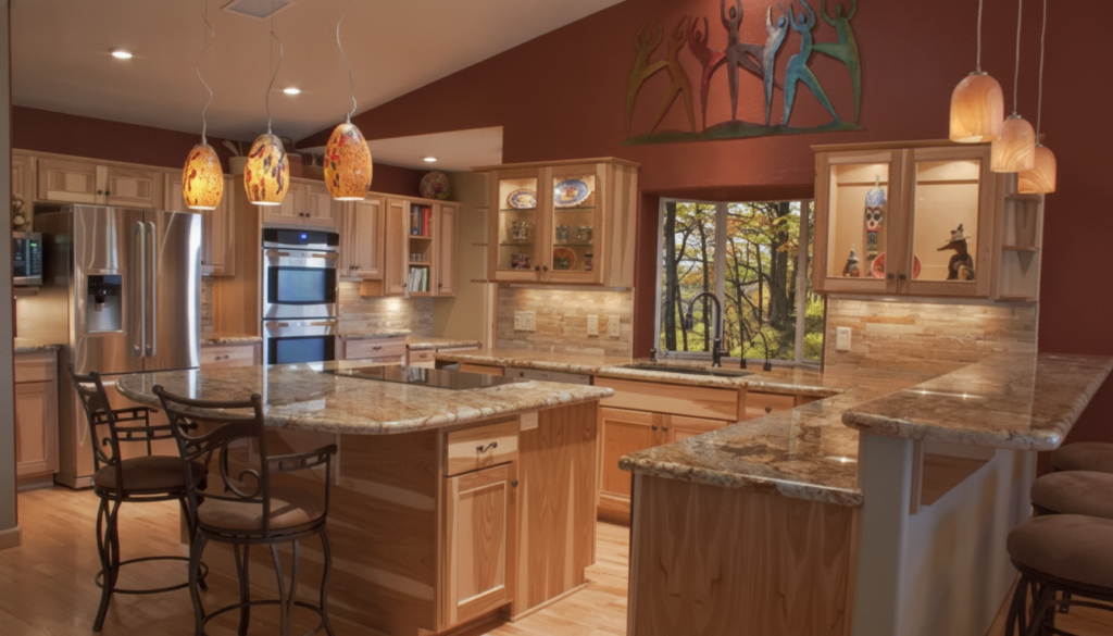 Elegant kitchen with granite countertops and custom cabinetry by Brasil Stone Home Improvements, Inc.