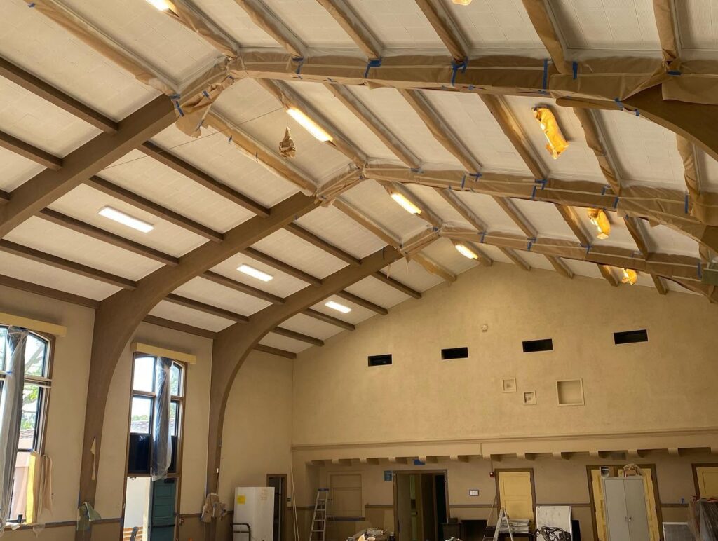 CB Paint & Decor interior painting and decorating service with newly painted ceiling beams and workshop renovation