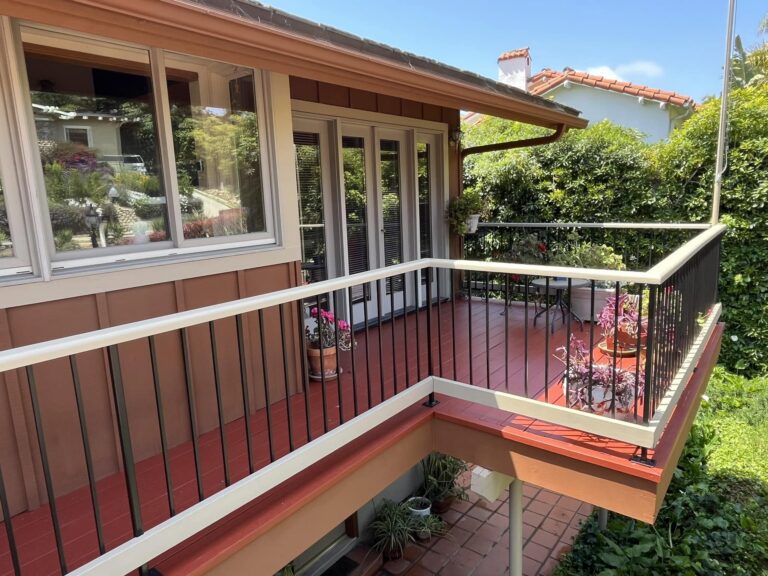 CB Paint & Decor exterior painting of a home balcony and patio with window frames and shutters