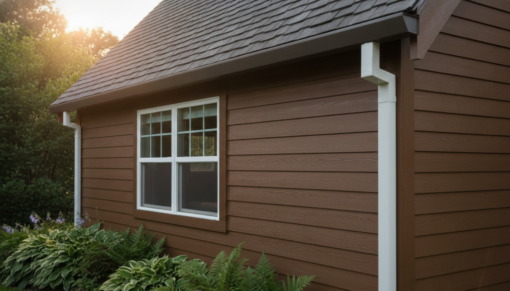 Bassett Rain Gutters & Construction Inc. installing gutters on a residential home exterior